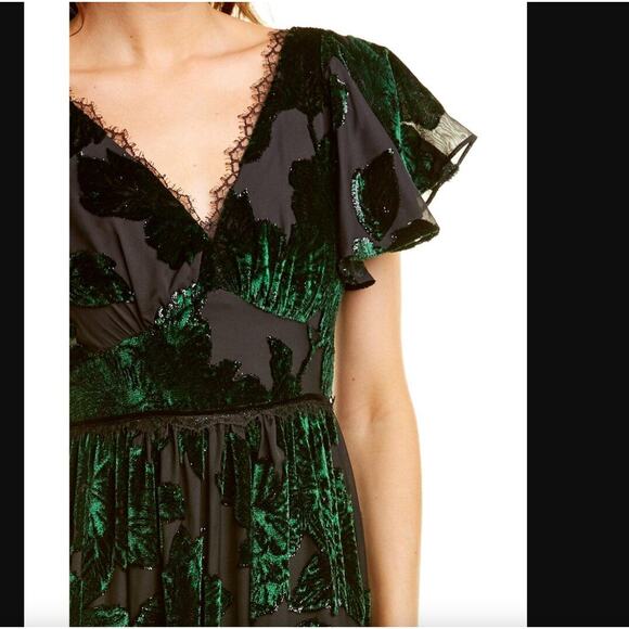 Marchesa Notte V-neck Velvet Burnout Lace Metallic Floral Maxi Dress Gown sz 6 - Picture 2 of 15